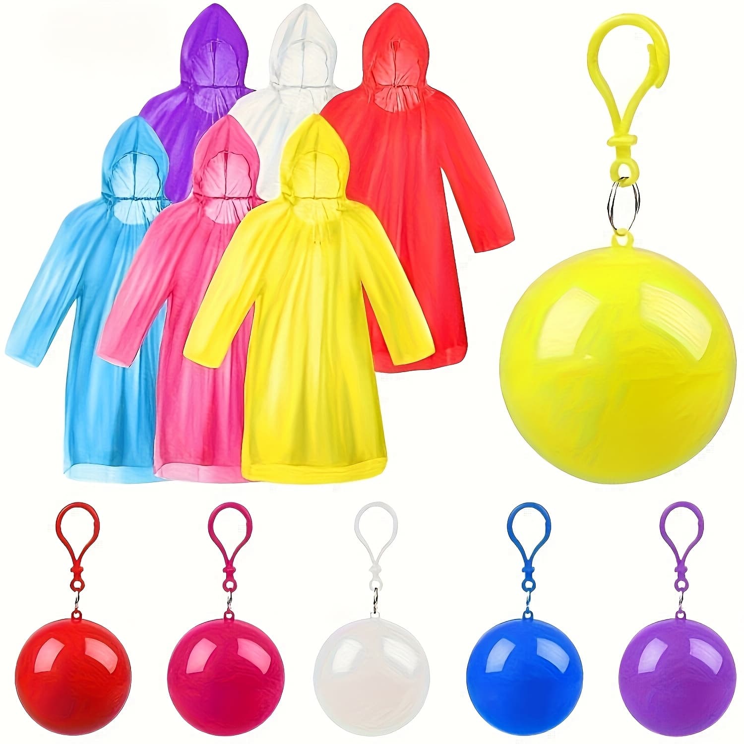 TEMU 3pcs Mixed Color Emergency Waterproof Adult Raincoat With Keychain, Suitable For Camping, Outdoor Activities, Hiking, Sports, And Amusement Parks, In Colors