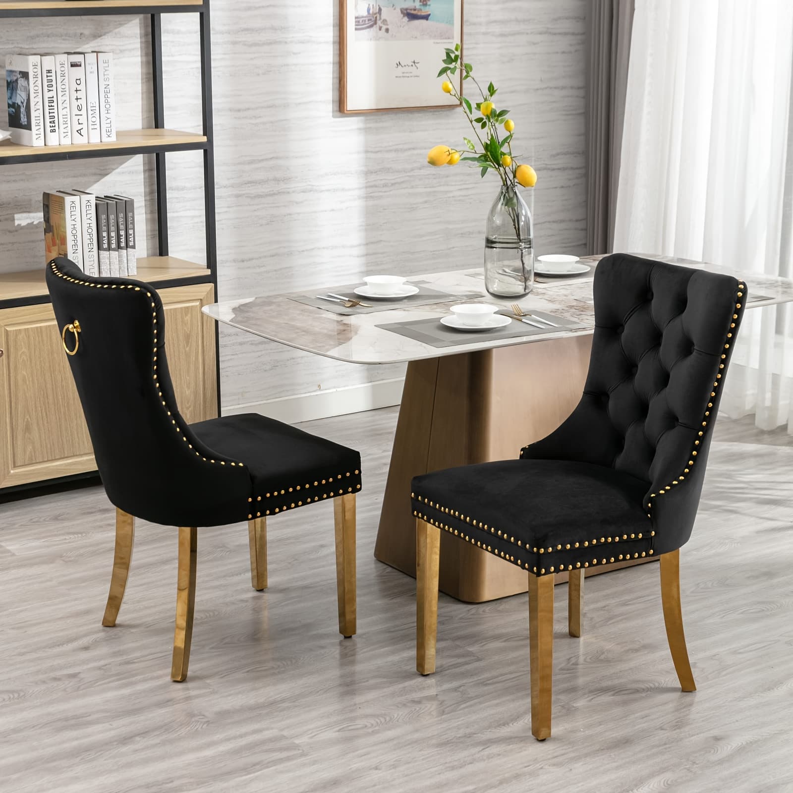 TEMU Solid Wood Velvet Upholstered Dining Chair, Upholstered Quilted Dining Chair With Nail Head Accent And Plated Legs, Set Of 2 For Kitchen, Living Room, Apartment