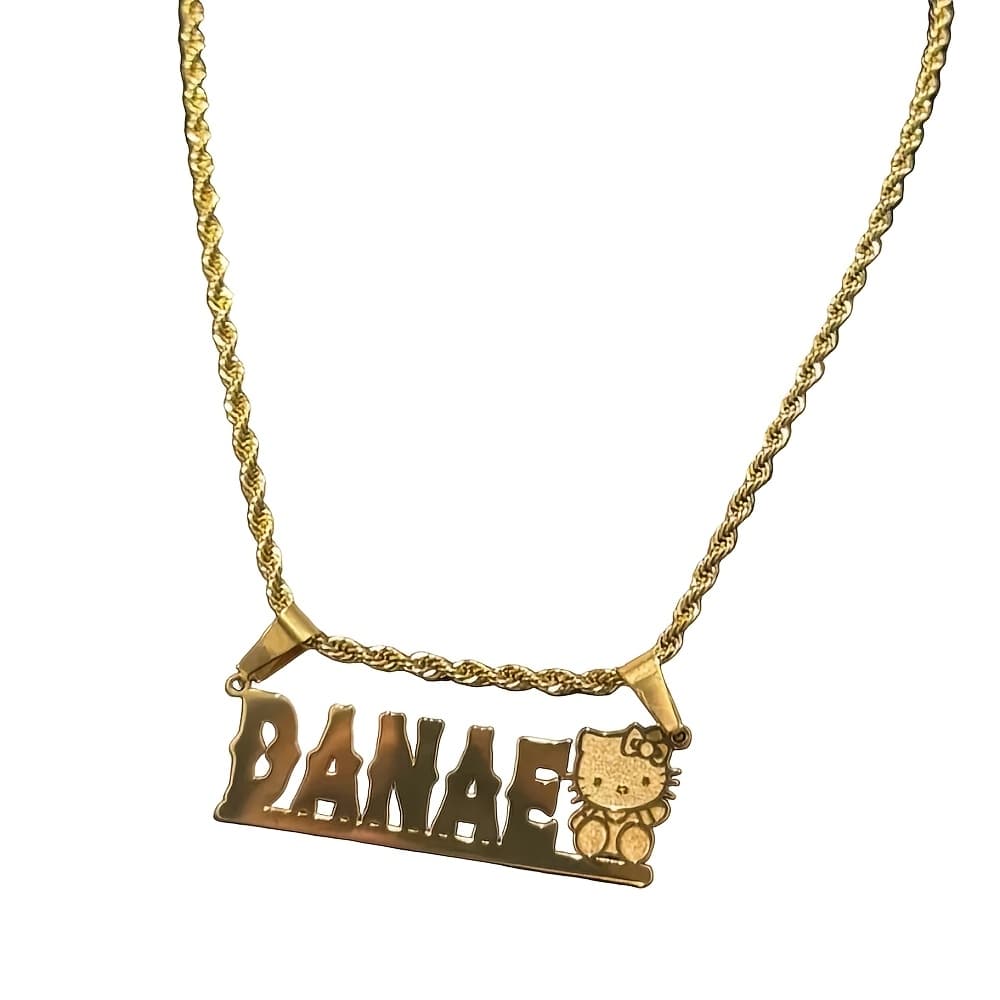 TEMU Custom Name Engraved Hello Kitty Necklace | Cute Cartoon Kitty Rope Chain With Stainless Steel Pendant, Perfect Gift For Valentine's Day, Birthday, And Daily Wear