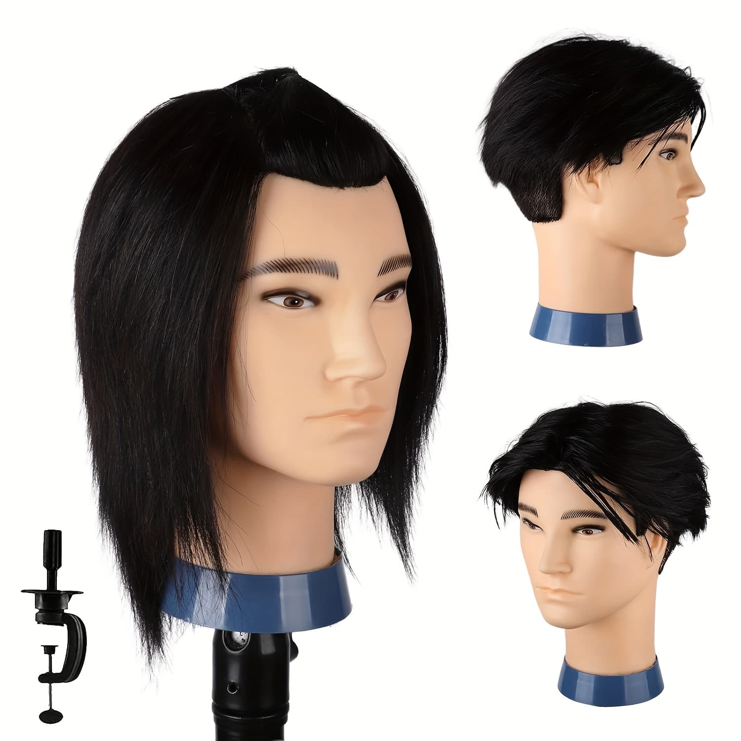 TEMU Barber Mannequin Head Male With Human Hair, Male Haircut Practicing Head With Thick Hair, Hairdresser Manikin Doll Head For Training Hair Styling