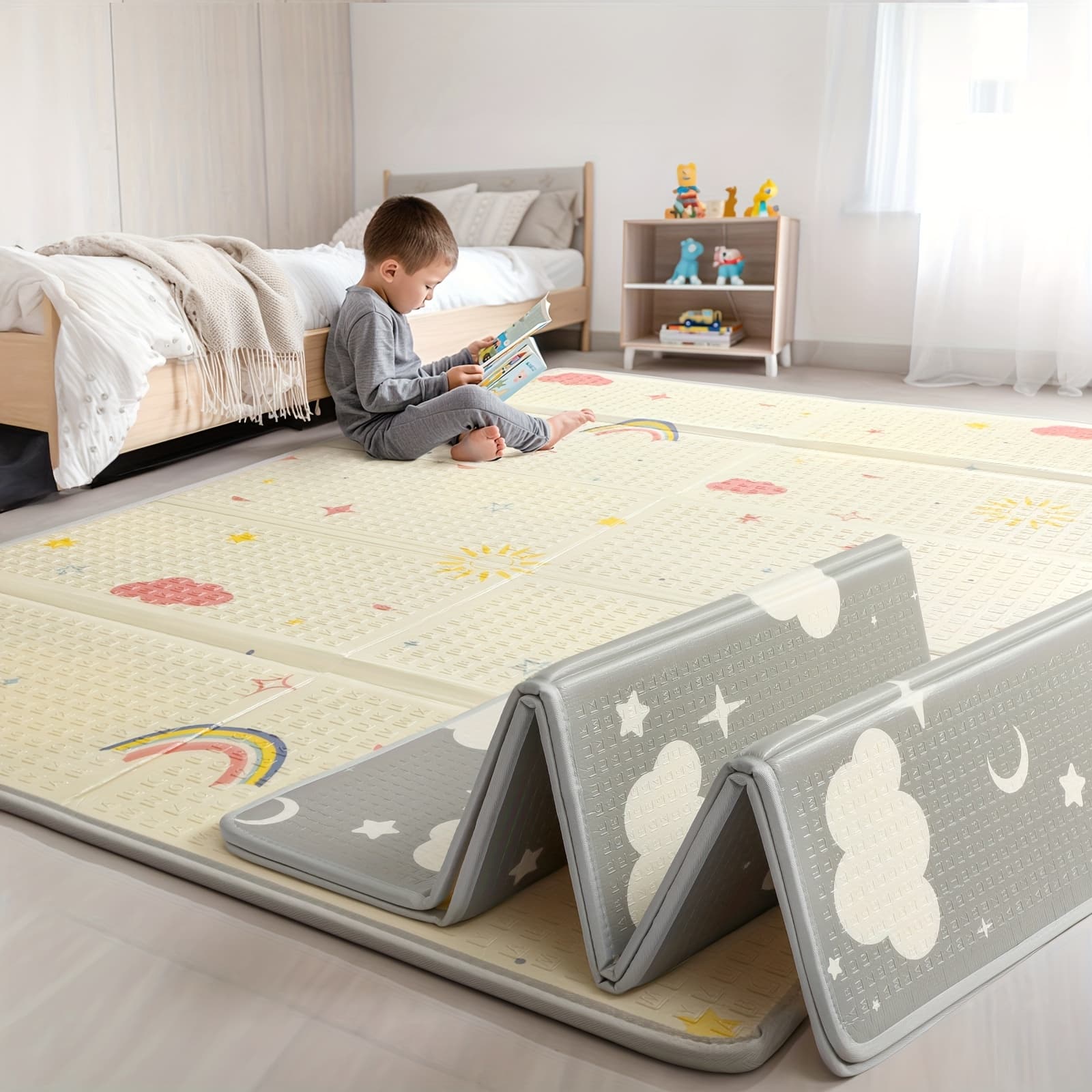 TEMU Extra Large Foldable Reversible Abc Play Mat Waterproof Non-toxic Foam Padded Mat Stain-resistant Easy To Wipe Clean For Infants Toddlers Tummy Time Indoor Outdoor Use Christmas Halloween