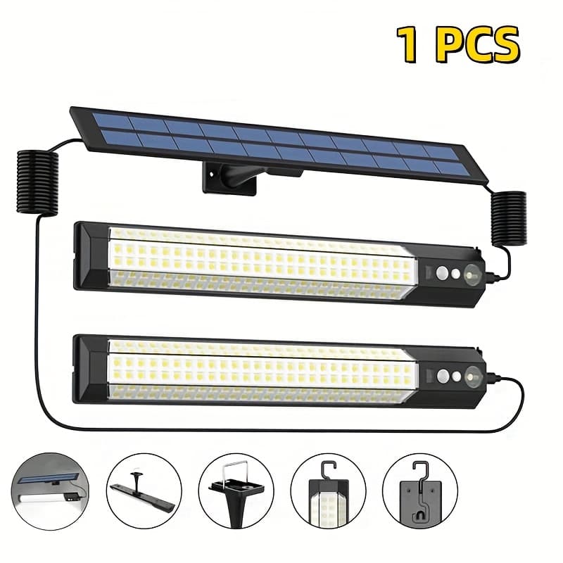 TEMU 1/2pcs Solar Hanging Light With Dual Heads And Remote Control, Featuring 3 Lighting And Motion Sensor, Ideal For Outdoor Use In Patios, Barns, Garages, Camping, And .