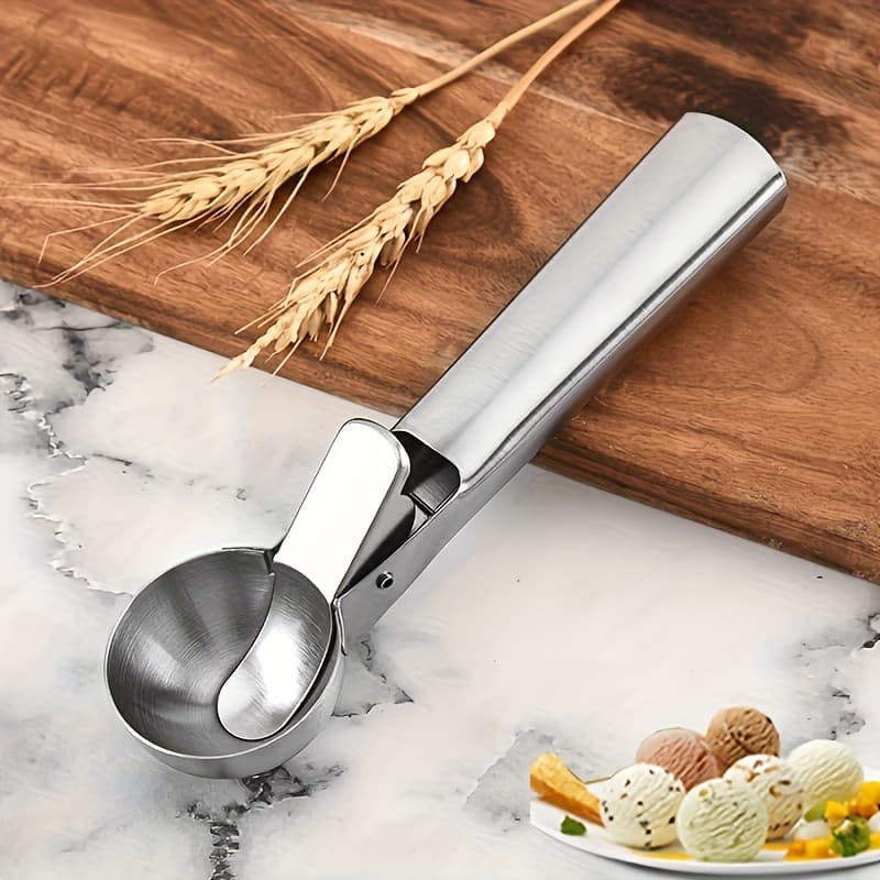 TEMU 1pc Of Premium Stainless Steel Ice Cream Scoop Featuring A User-friendly Trigger Mechanism - Durable And Easy To Hold, Ideal For Serving For Treats And Melon Spheres