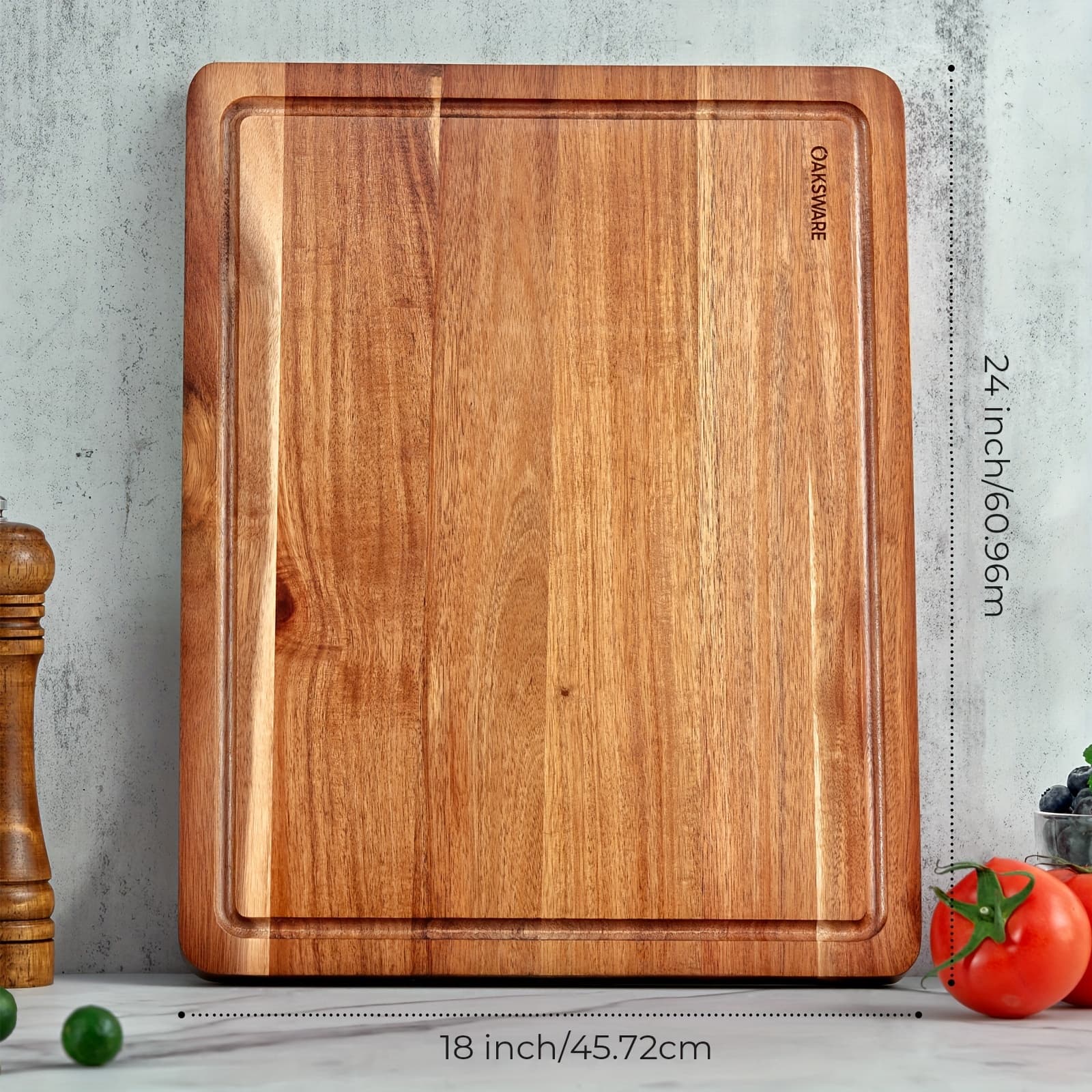 TEMU Cutting Boards, 24 X 18 Inch Extra Extra Large Acacia Wooden Cutting Board For Kitchen, Edge Grain Wood Chopping Board With Juice Groove And Handles, Pre-oiled Carving Tray For Meat & Cheese