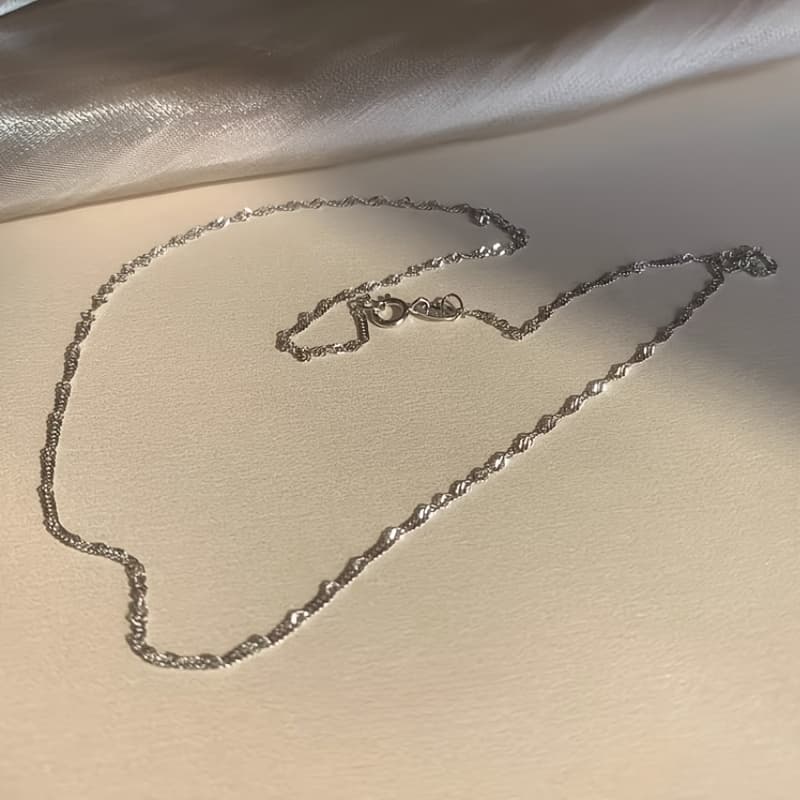 TEMU 925 Wave Chain, Simple Collarbone Necklace, Fashionable And Versatile, Elegant , High-quality Anti Allergy, Suitable For Women' Wear, Simple Necklaces For Women