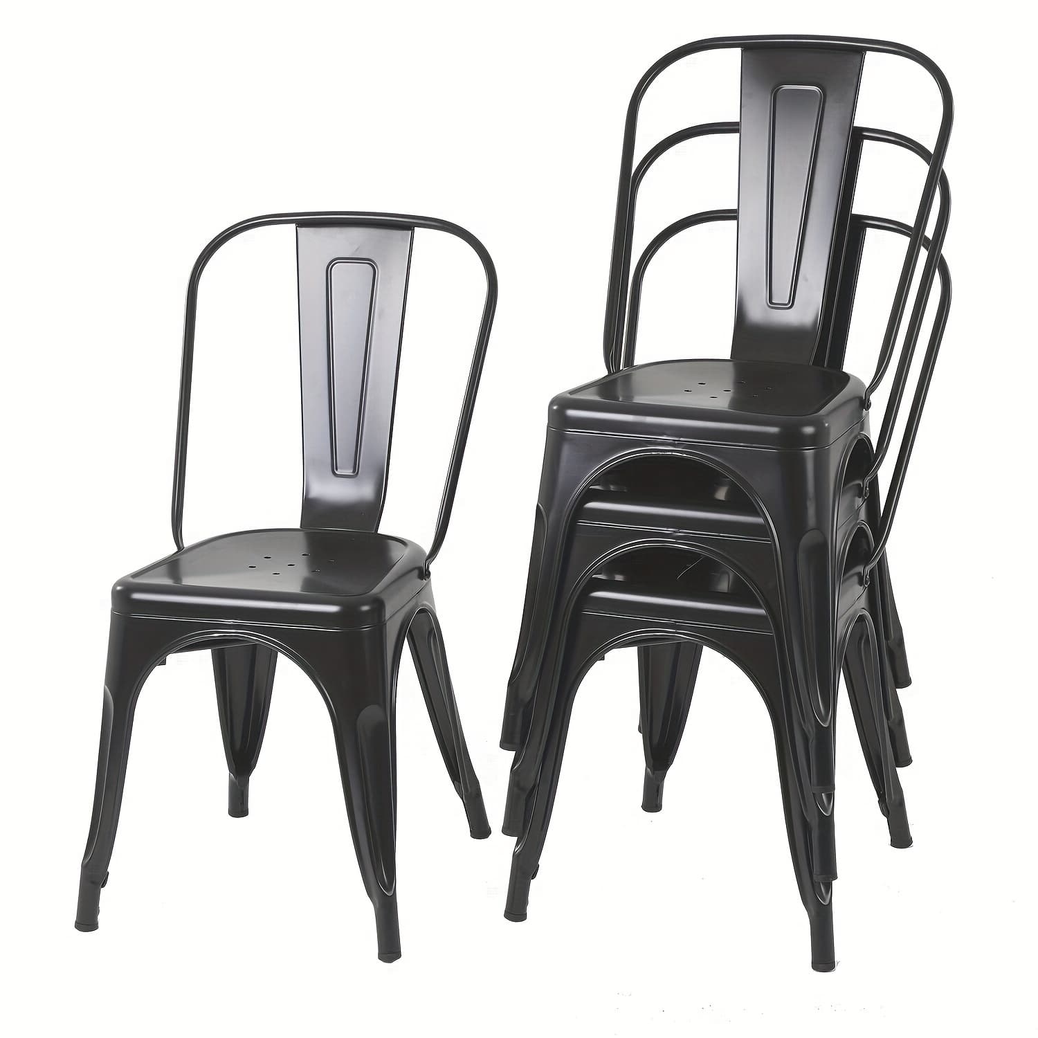 TEMU 4-pack Stackable Metal Chairs | Classic Iron Dining Chairs, 18 Inch, For Patio, Dining, Bistro, Cafe, Side , Coffee Chair, Indoor-outdoor Use, Mixed Color, Dopinmin