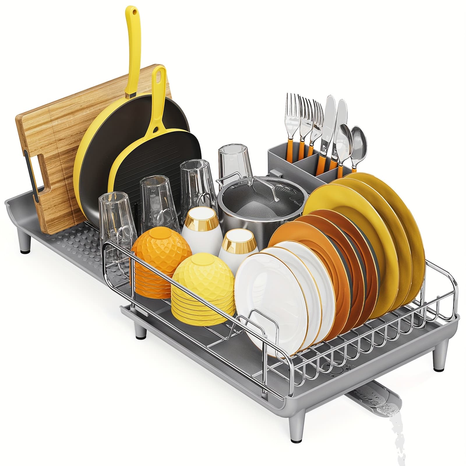 TEMU Kingrack , Expandable Dish Drying Rack, Foldable Stainless Steel Drainer With Cutlery Holder, Large Size For Kitchen Counter