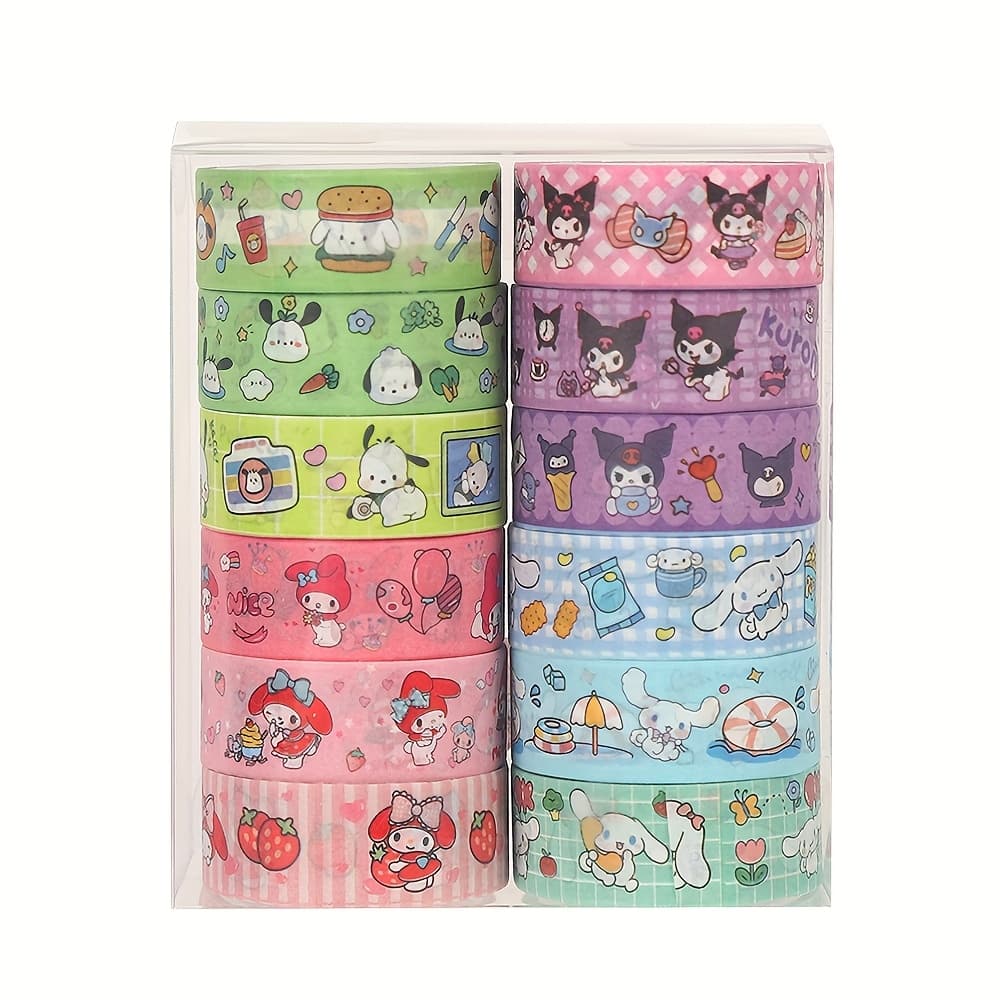 TEMU 12pcs Paper Washi Tape, Pompompurin, Kuromi, My Melody Cartoon Anime Scrapbooking Tape Decorative Stickers, Christmas Decoration, Back-to-school Gift, Cute Fashion