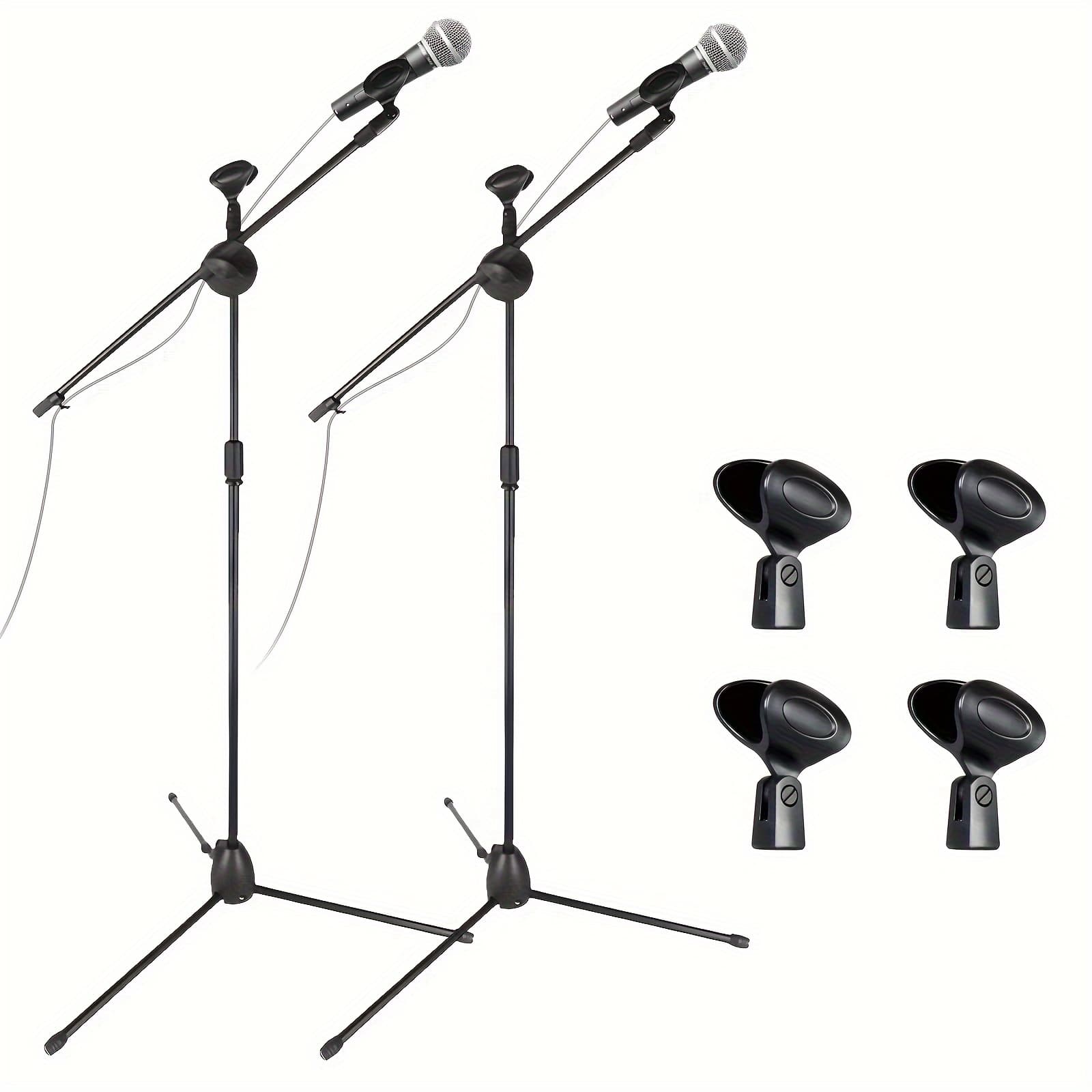 TEMU Pair Of Universal Adjustable Tripod Microphone Stand - Heavy Duty Lightweight Professional Compact Extendable Floor Standing Boom Mic Holder For Singing Performance Wedding Stage Studio
