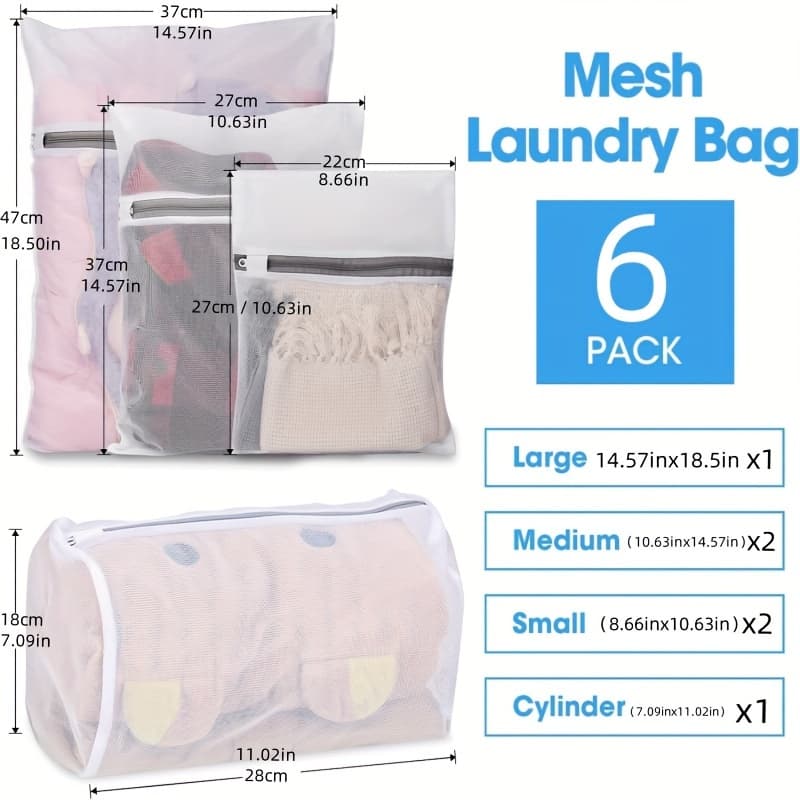 TEMU 6 Exquisite Mesh Laundry Bags, 4 Sizes Of Mesh Washing Bags, High-quality Zippers, Durable Lingerie Washing Bags, Travel Laundry Bags (1 Large, 2 Medium, 2 Small, 1 Cylindrical)