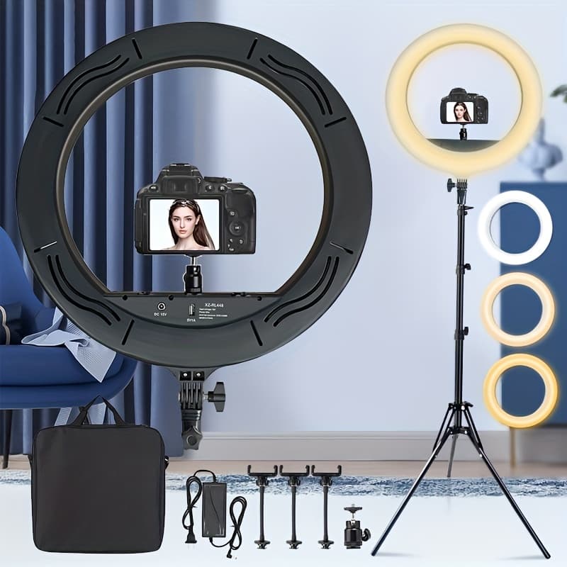 TEMU 18-inch Kit With Tripod Holder, Phone Holders, Rgb Tone Mode, Adjustable Light, Suitable For Live Broadcast, Beauty, Selfie