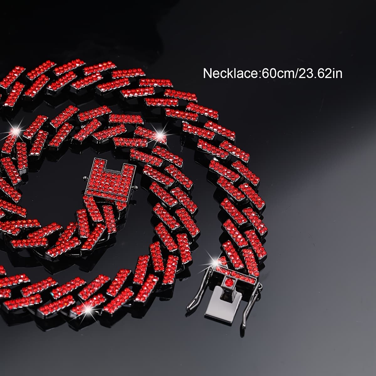 TEMU 1pc Punk Red Inlaid Hip Hop Style Necklace Men Women Fashion Dopamine Necklace Bracelet Multiple Sizes Daily Wear Jewelry
