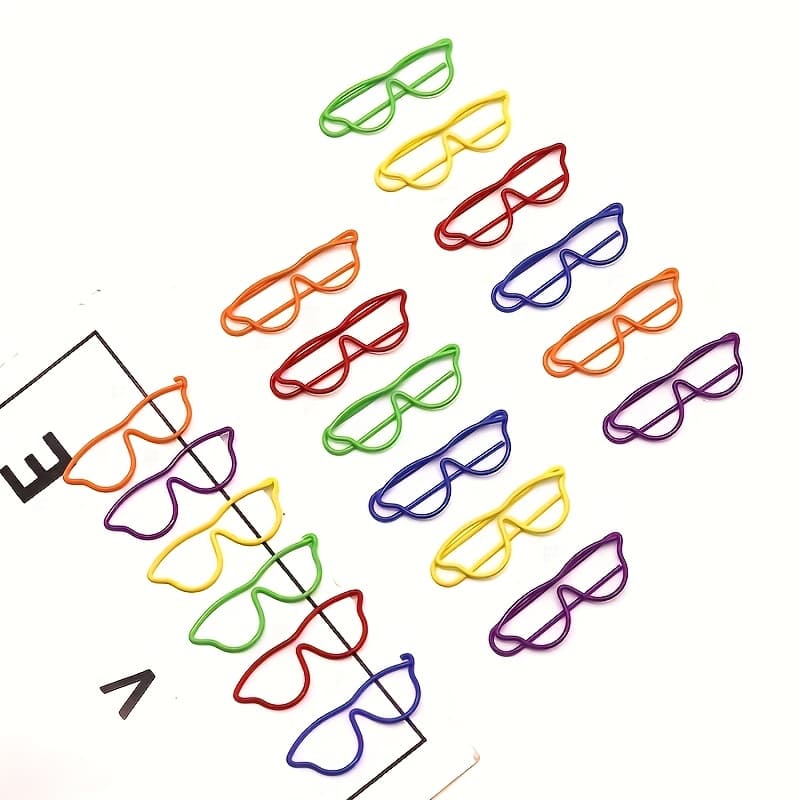 TEMU Colored Glasses Shaped Metal Paper Clips - In Multiple Colors - Fun And Practical Office Stationery For Organizing Files Or Bookmarks, Desktop Decorations, Sturdy And Durable