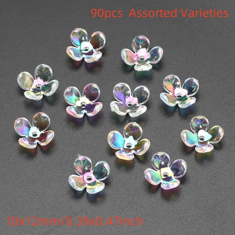 TEMU 10x12mm 90pcs Transparent Flower Base Random Ab Color Acrylic Beads For Jewelry Making, Bracelets, Earrings, Necklaces, Sewing Accessories, Diy Bead Charms