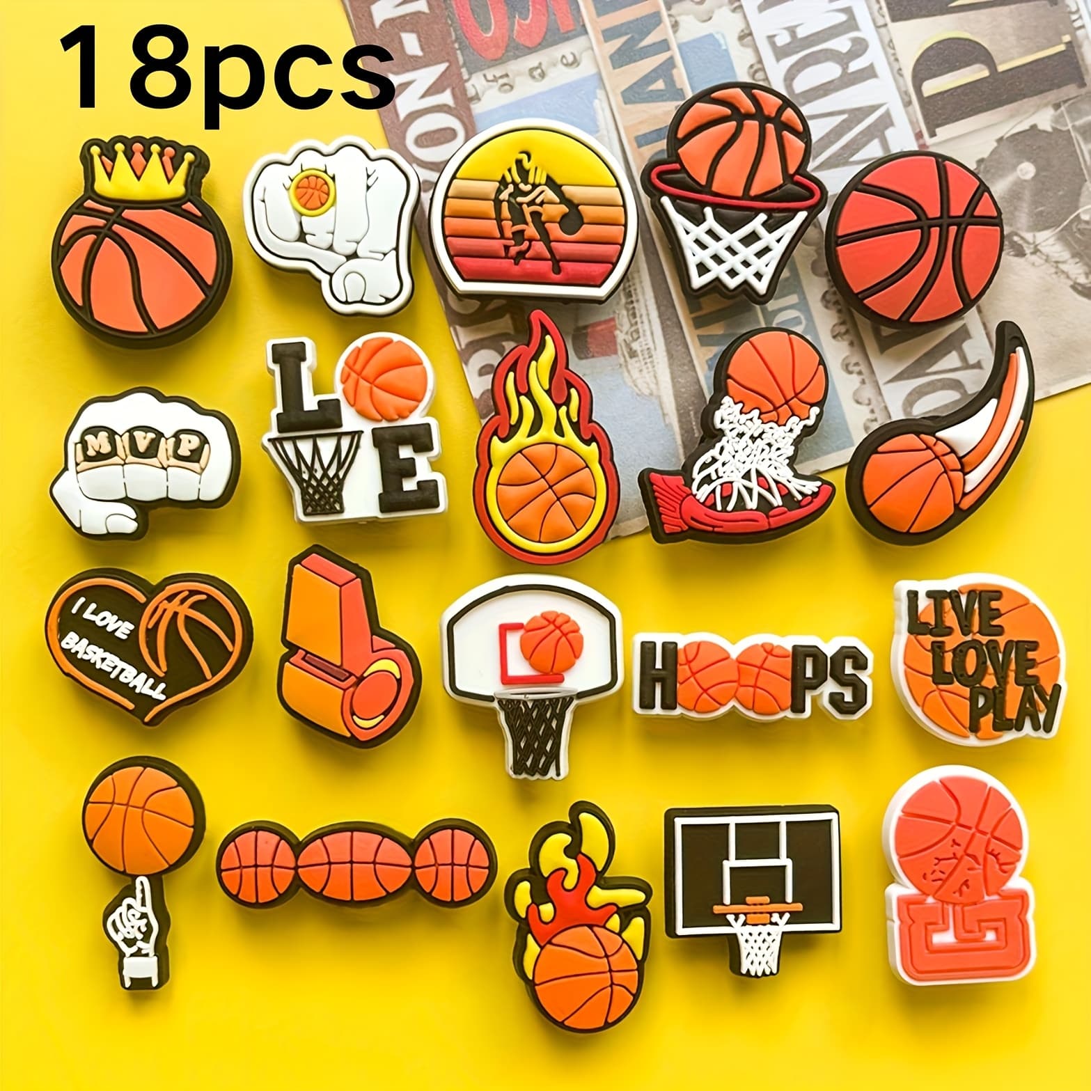 TEMU 18pcs/set Shoe Charms, Sport Basketball Shoe Accessories, Basketball Pattern Shoe Charms Decoration, Basketball Accessories