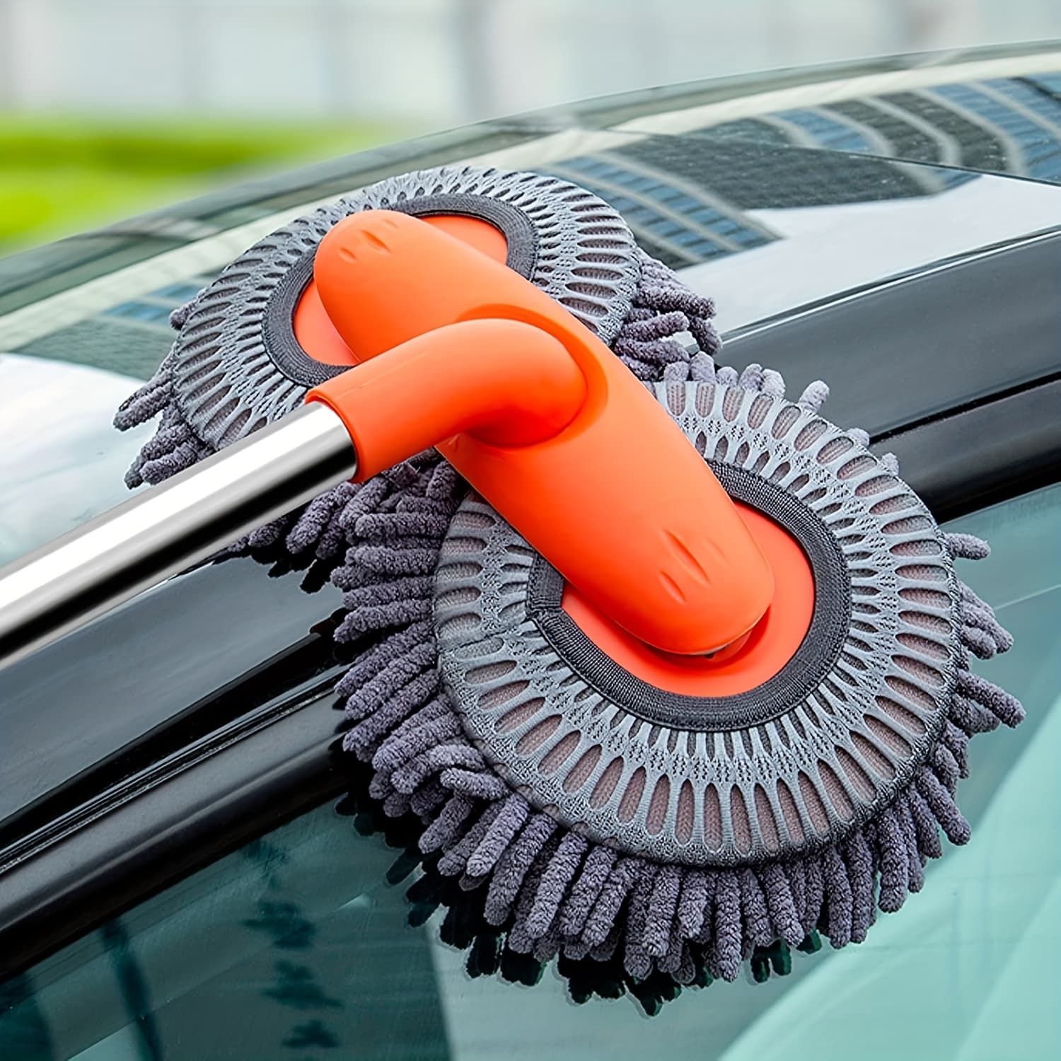 TEMU Retractable Double Head Car Wash Brush 360° Rotating Long Handle Car Cleaning Kit Brush Chenille Microfiber Car Wash Mop Not Hurt Paint