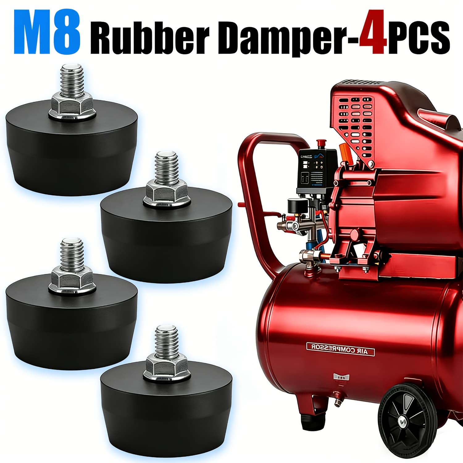 TEMU Set Of 4 M8 Rubber Feet Designed To Reduce Vibration, Suitable For Air Compressors And Pumps, Providing Noise Reduction And Slip Resistance With High Durability