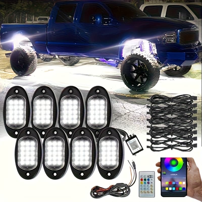 TEMU 4/8pods, Car Accessory Exterior Accessories Rgb Led Rock And Roll Lighting Kit, With App/rf, Downlight And 12v Exterior Lights, Vibrant Colored Lights For Trucks, Utv Golf Cars, Off-road Vehicles