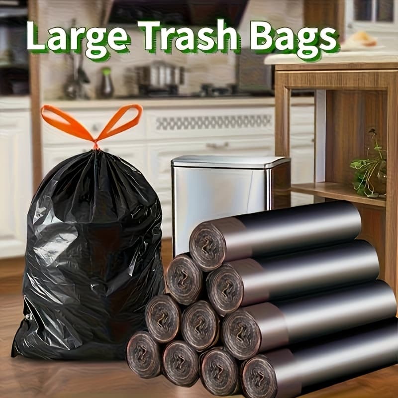 TEMU 35-gallon Heavy-duty Black Garbage Bags - High-capacity, Durable Polyethylene (pe) Trash Bags, Thickened Material (6kg/6.5lb) Suitable For Home And Commercial Use