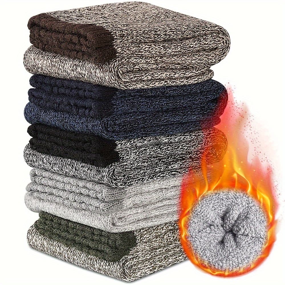TEMU Woman Men's Wool Socks 5 Pack Thermal Socks For Winter Soft Cozy Crew Socks For Hiking Cold Weather Thick Boot Socks