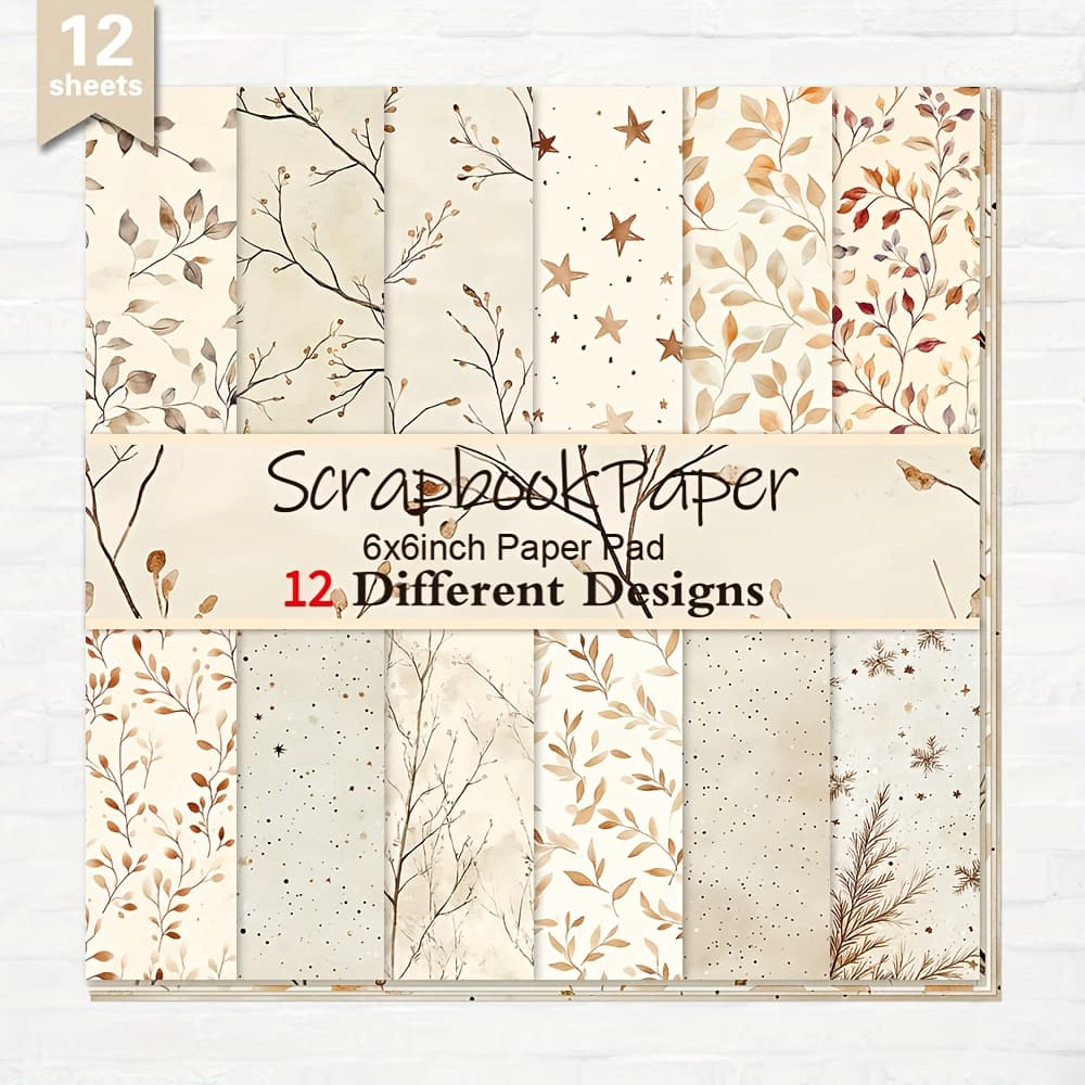 TEMU 12 Sheets Paper, 6x6'', Yellow Leaves And Stars Diary Scrapbooking Supplies, Background For Albums, Diy Crafts, Card Making, And Journaling, Decorative Straight Paper Material