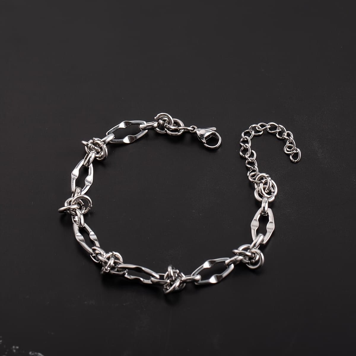 TEMU Stylish 304 Stainless Steel Silvery-gray Simple Splicing Trend Bracelet, A Fashionable Accessory For Men' Wear Or Gifting