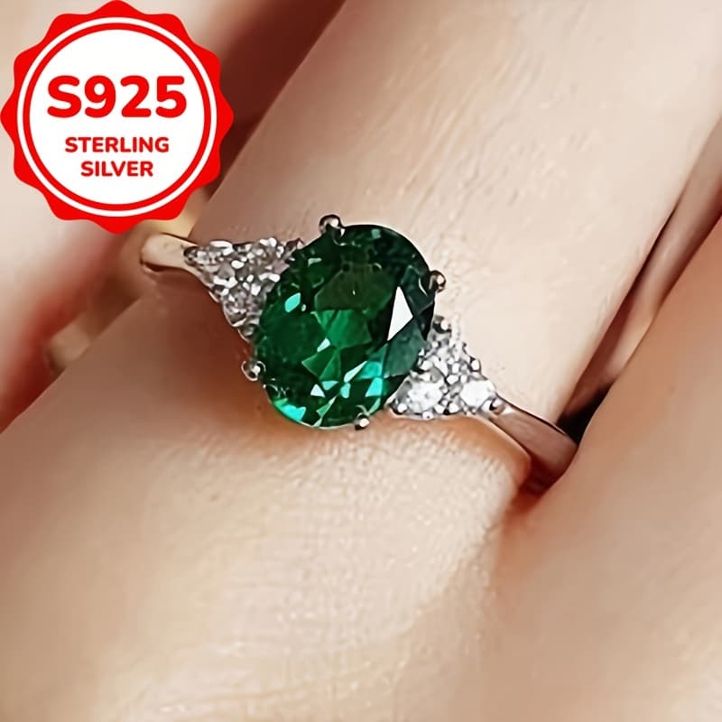TEMU An Elegant S925 Sterling Silvery Ring With Oval Shaped Synthetic Synthetic Zirconia, Perfect For Weddings Or - An Eternal Gift For Her Anniversary