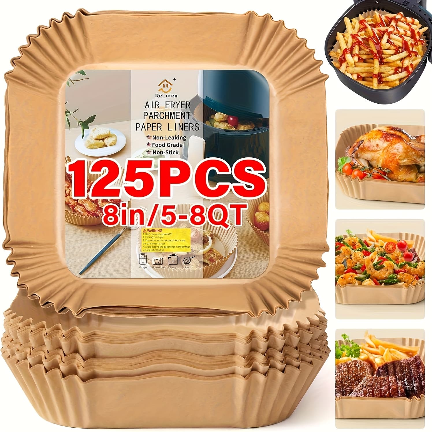 TEMU 125pcs/100pcs Of Air Fryer Paper, Disposable Air Fryer Mat, Non Stick Disposable Air Fryer Mat, 8-inch Unbleached Baking Paper, Suitable For 5-8qt Air Fryer, Microwave Baking
