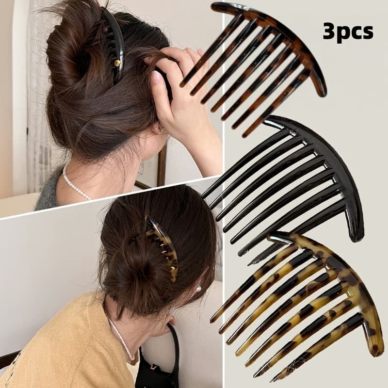 TEMU 3pcs Hair Comb, 7-tooth French Hair Clip For Bun Or Updo Styling, Acetate Fiber Hair Side Comb For Women, Non-slip Hair Additions For Thick Or Thin Hair