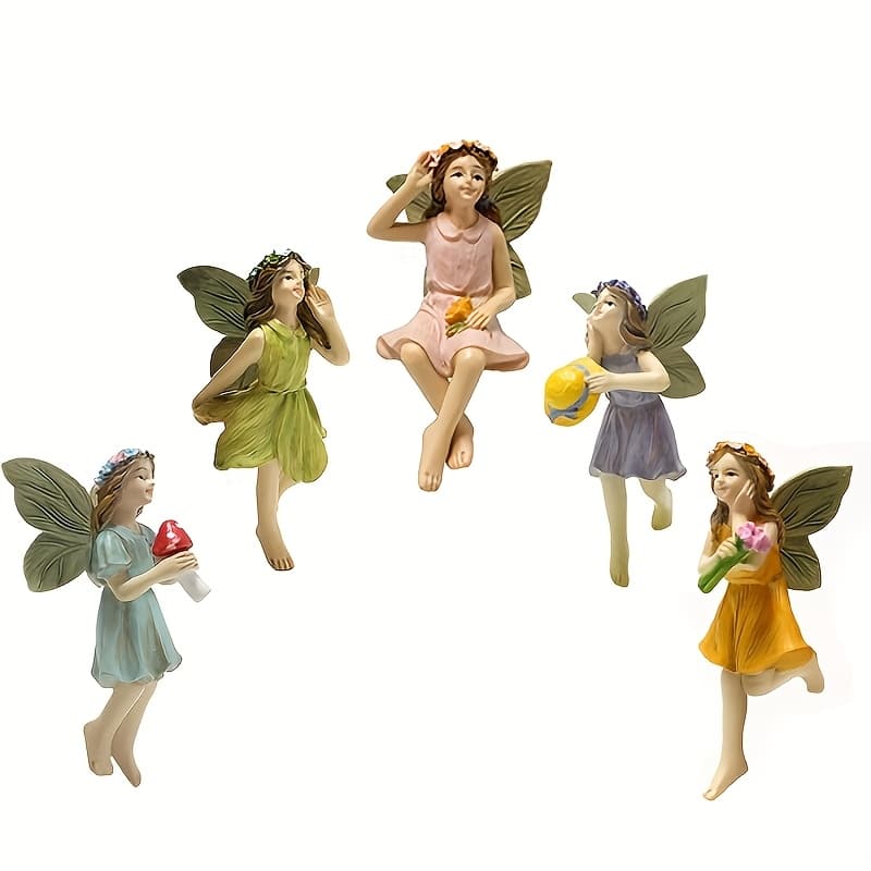 TEMU Fairy Garden Accessories Outdoor Indoor, 5pcs Garden Mini Figurines Miniature Fairy Sculpture, Resin Fairy Garden Flower Pot, Decor For Outdoor Garden Lawn Decoration