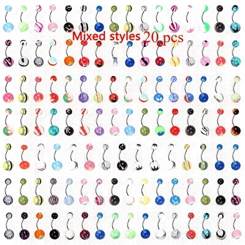 TEMU Fashion Acrylic Random Style Belly Button Piercing For Women 20/30pcs/set Piercing Body Jewelry