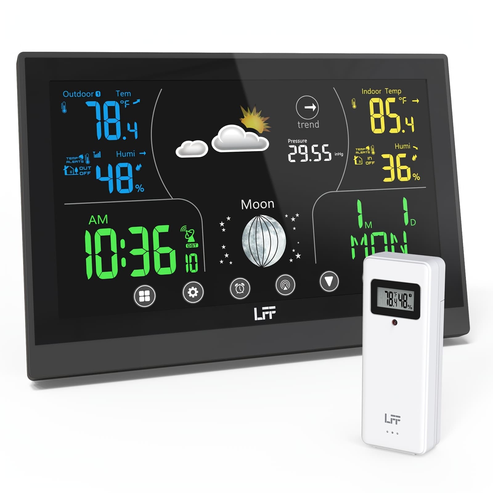 TEMU Wireless Indoor Outdoor Weather Station With 1 Sensor, Color Display Digital Weather Thermometer With Atomic Clock, Calendar, And Adjustable Backlight, Without Rf Radio Function
