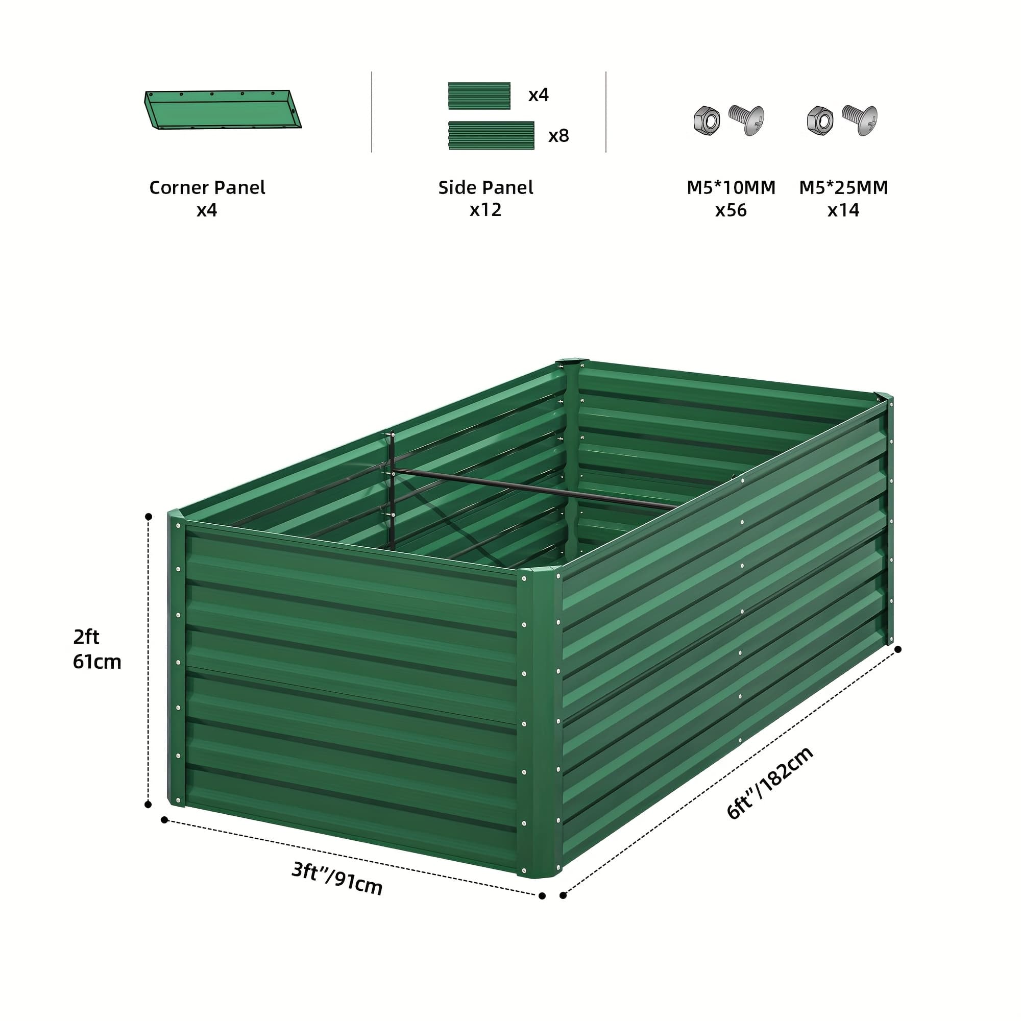 TEMU 6x3x2ft Galvanized Raised Garden Bed Kit, Large Metal Planter Box With Gloves And Support Rod, Outdoor Flower Bed For Plants Vegetables