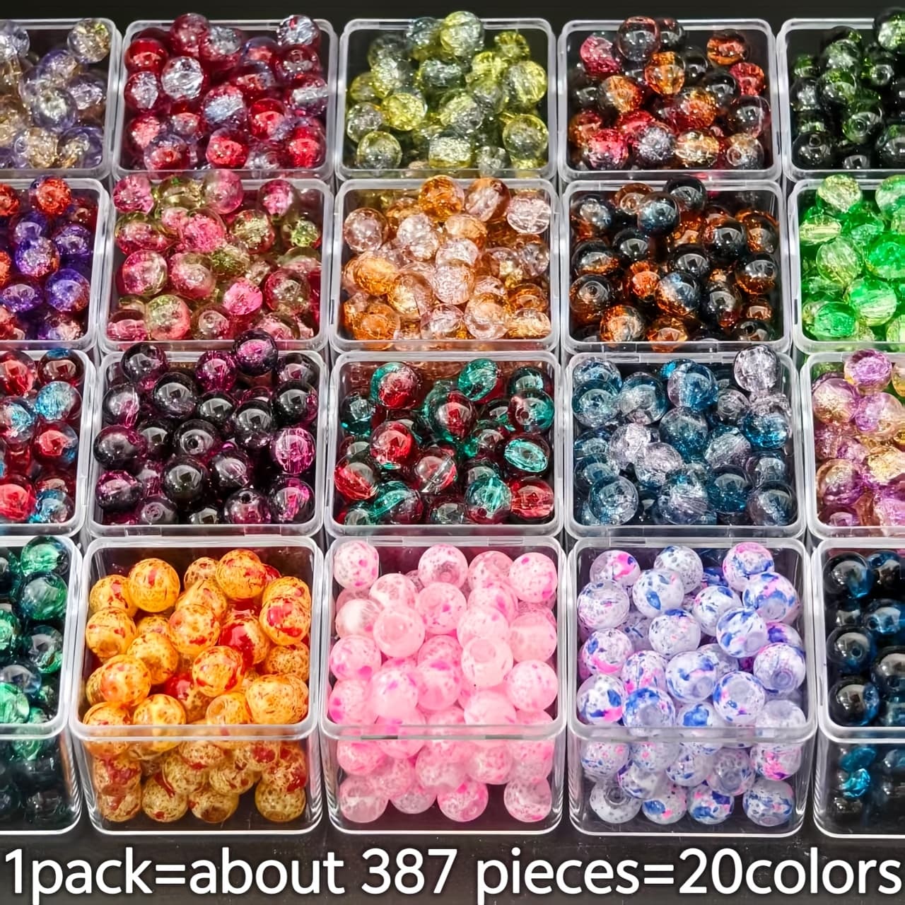 TEMU 387pcs 8mm 20 Colors Dual-tone Crackle Glass Beads | Ideal For Friendship Gifts And - Decorative Beading Supplies