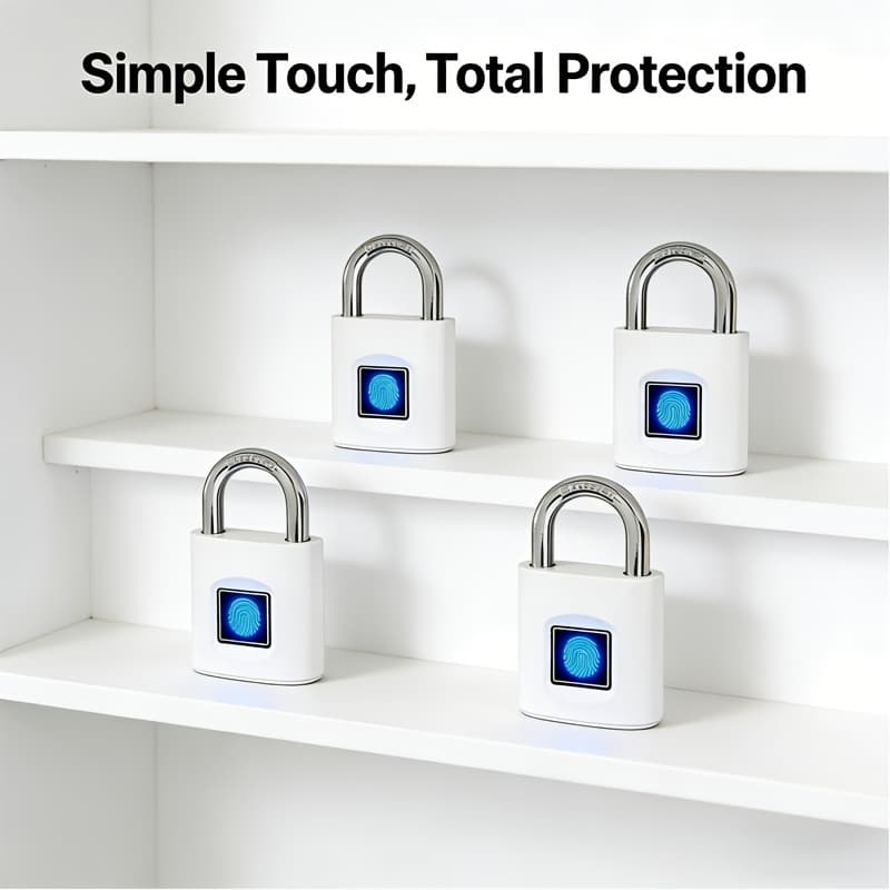 TEMU 4-pack White Fingerprint Padlock With Key Override Easy-to-use Security For School, Home And Outdoor Gates