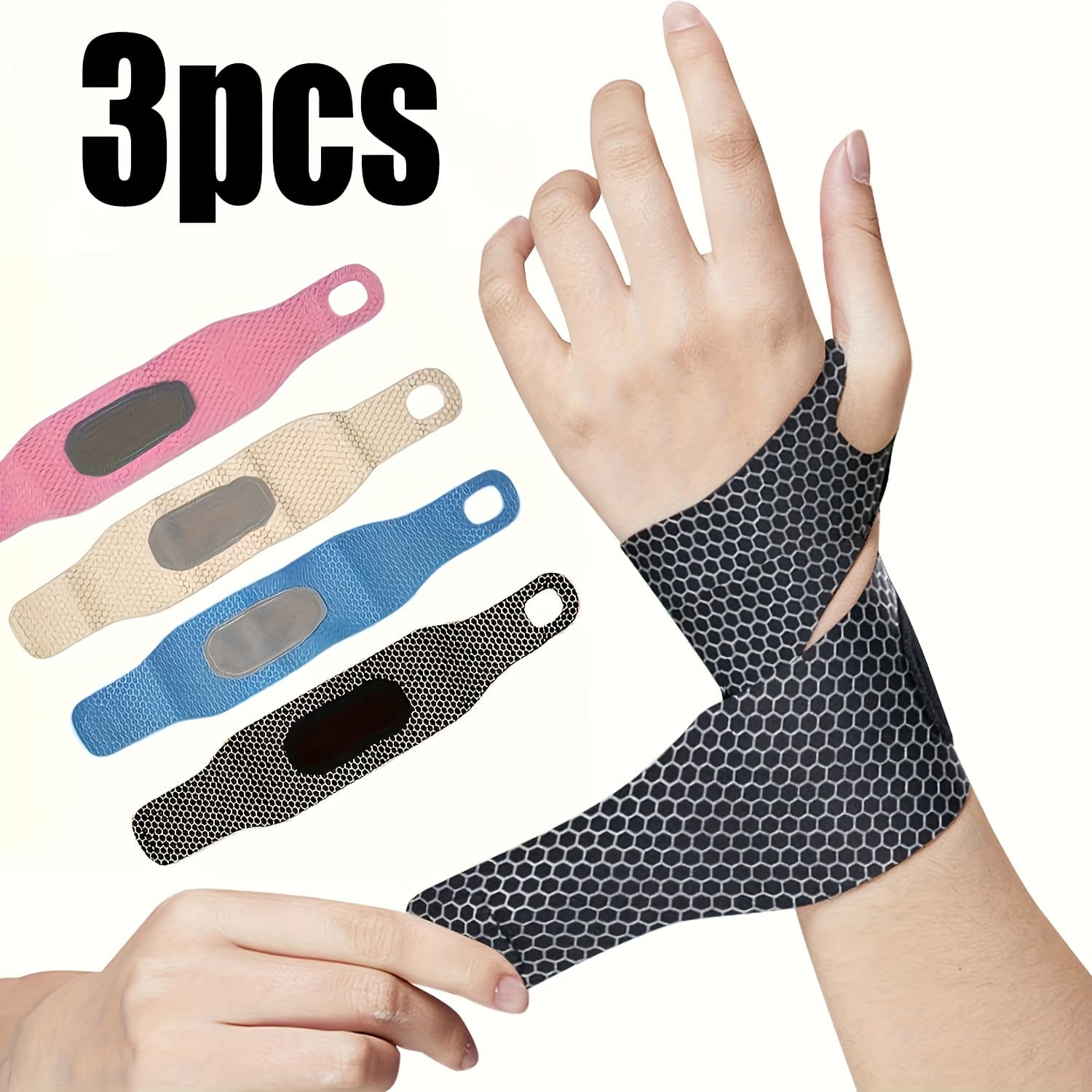 TEMU 3pcs Adjustable Wrist Suitable For Basketball, Badminton, Volleyball, Fitness & Computer Use - Breathable Wrist Guards With Tape Closure, Unisex For , For Wrist During Sports & Computer