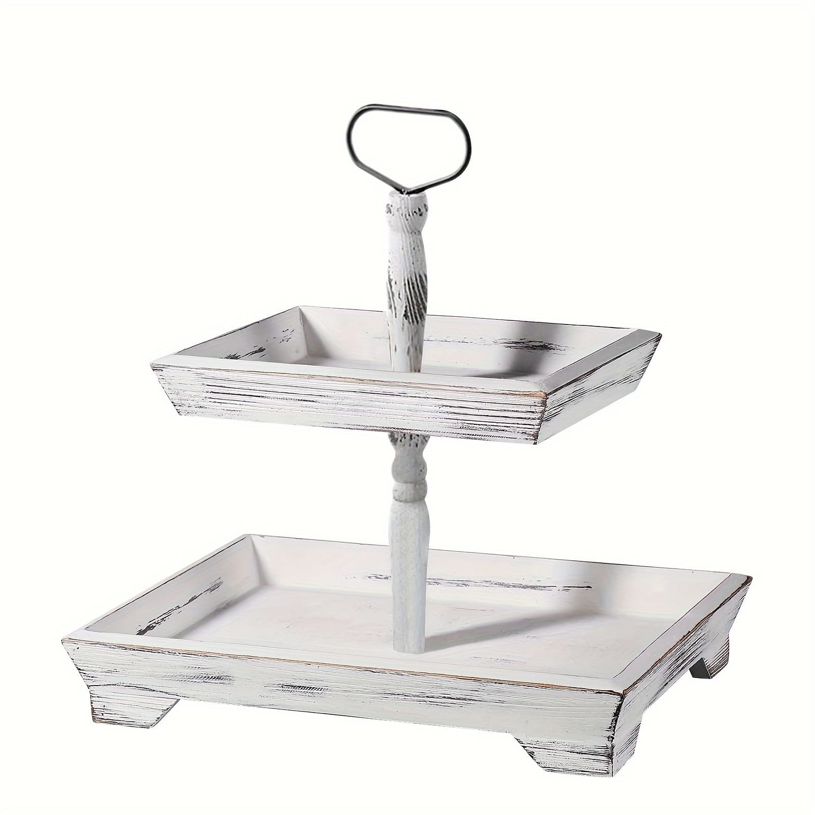 TEMU Double Wooden Cake Stand, Cutlery Tray Holder, For Cupcake Holder For Cottage Party Table Decoration Housewarming Gifts