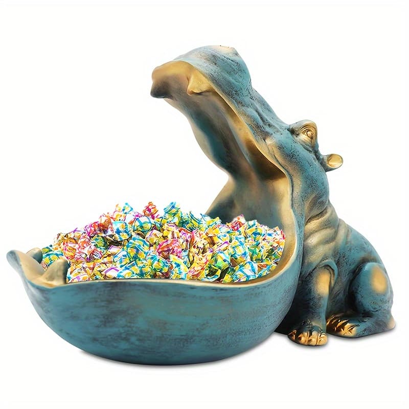 TEMU Hippo Statue Home Resin Figurine Fun Candy Dish, Key Bowl, Decoration Container Storage Boxes, Halloween And Christmas Decorations