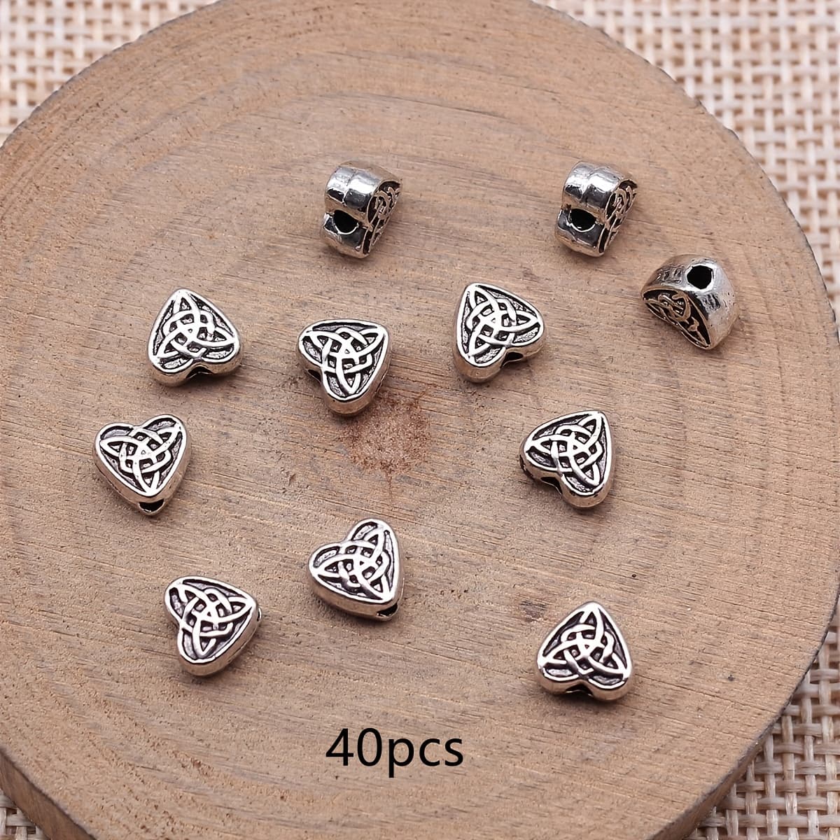 TEMU 40pcs Of Celtic Knot Heart Small Hole Beads Charm Pendants, Spacer Beads, Bohemian Jewelry Additions For Handmade Earrings, Necklaces, Jewelry Components Measuring 5.5x6.5mm