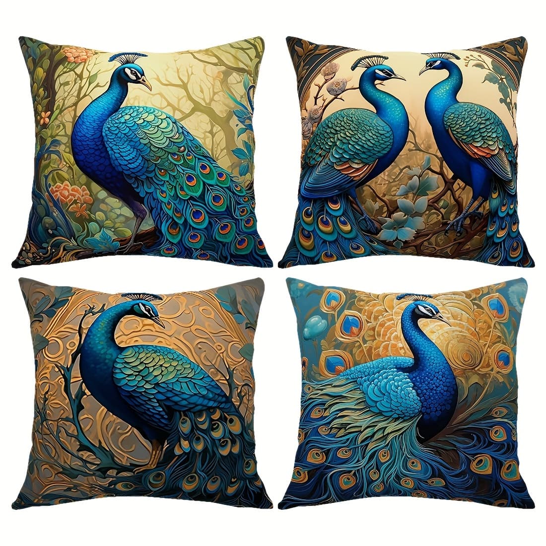TEMU 4pcs Peacock Oil Painting - Pillowcase - Double-sided 45x45