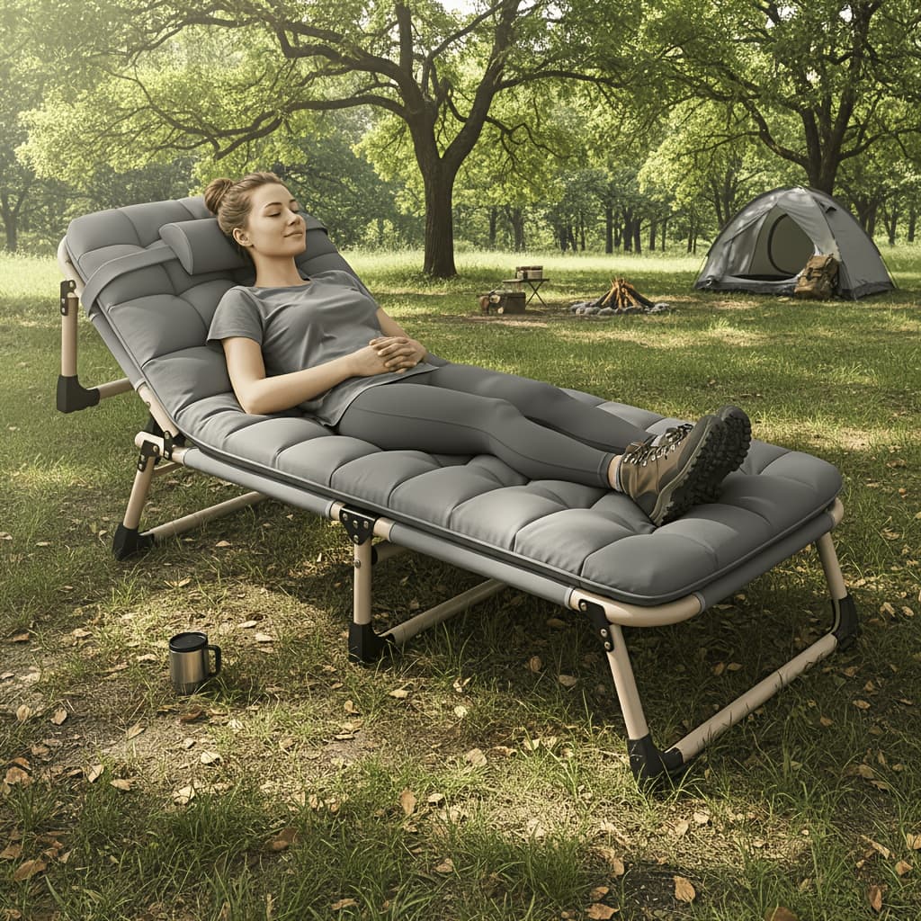 TEMU Comfortable Folding Bed, Outdoor Folding Bed, Portable Foldable Heavy-duty Bed, Lie Flat And Is Easy To Store, Suitable For Courtyard Leisure, Lunch Break, Camping Accommodation Outdoor