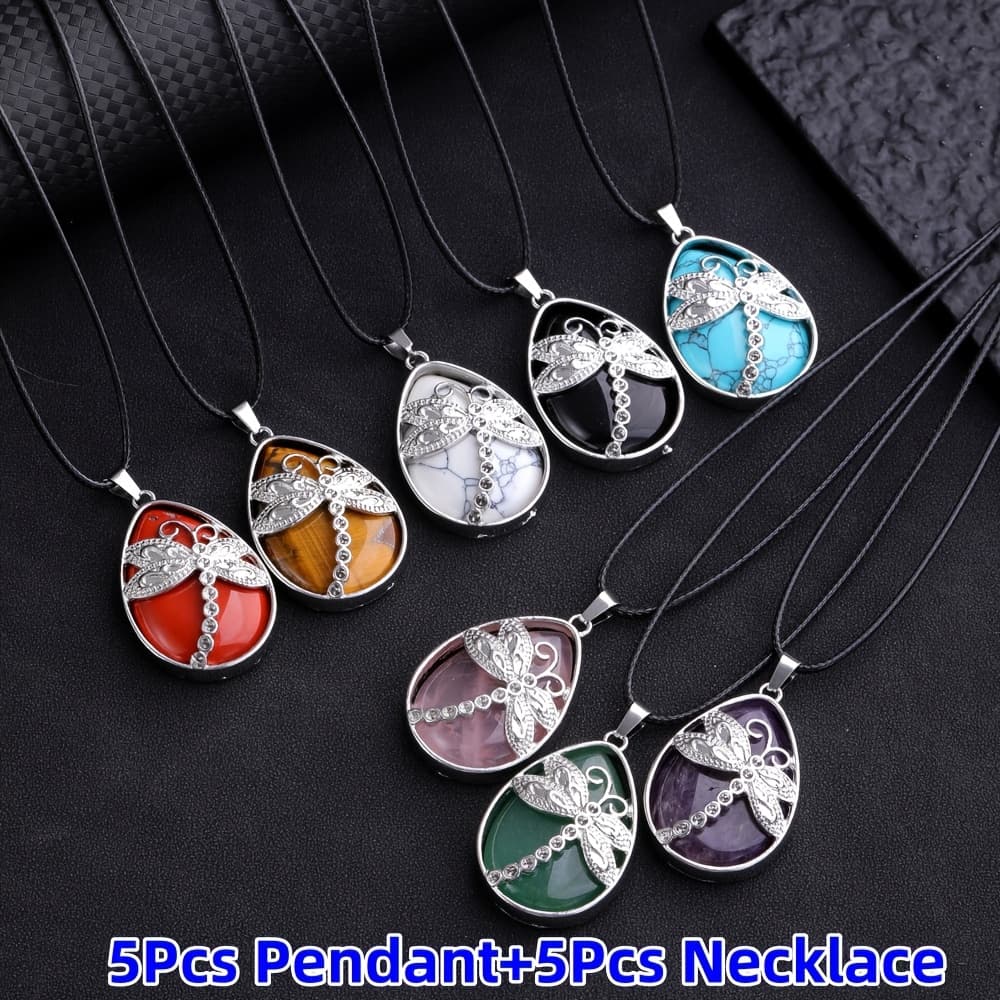 TEMU 10pcs Dragonfly Pendant Necklace Set, Drop Shaped-5pcs Pendant With 5pcs Adjustable Necklace Rope Used To Give Your Female