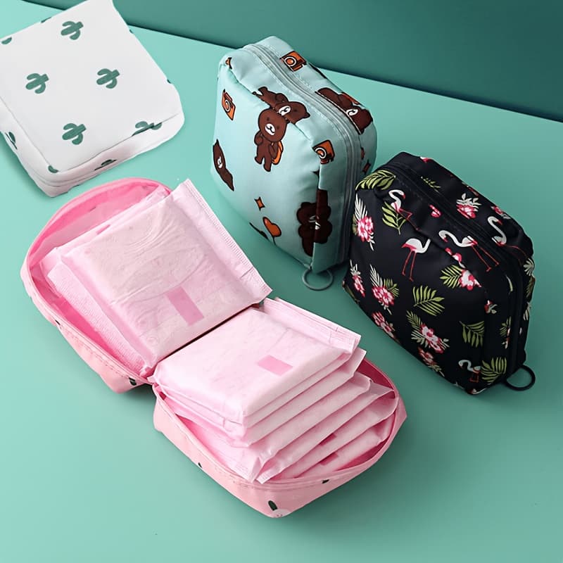 TEMU 4pcs Cute Animal, Floral & Geometric Travel Bag Set - Lightweight Durable Polyester Suitcase Organizers With Zipper Closure, Portable Hanging Makeup & Storage Bags For & ()