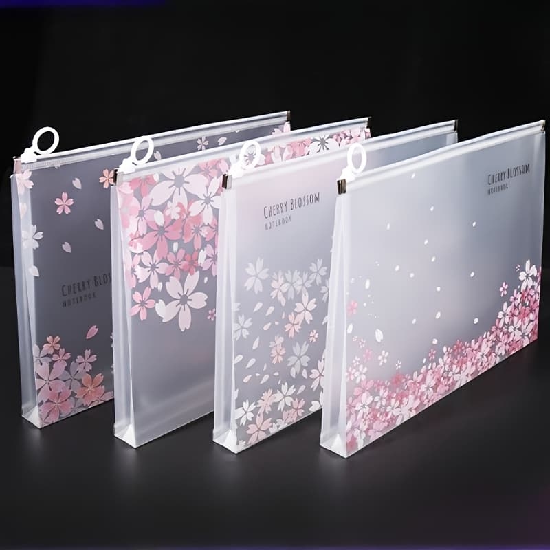 TEMU 1pc A4 Zipper File Bag - Transparent Pattern, Suitable For Office, Home, Travel And Other Letter Paper-sized Documents, Lightweight Decorative Storage And Organization