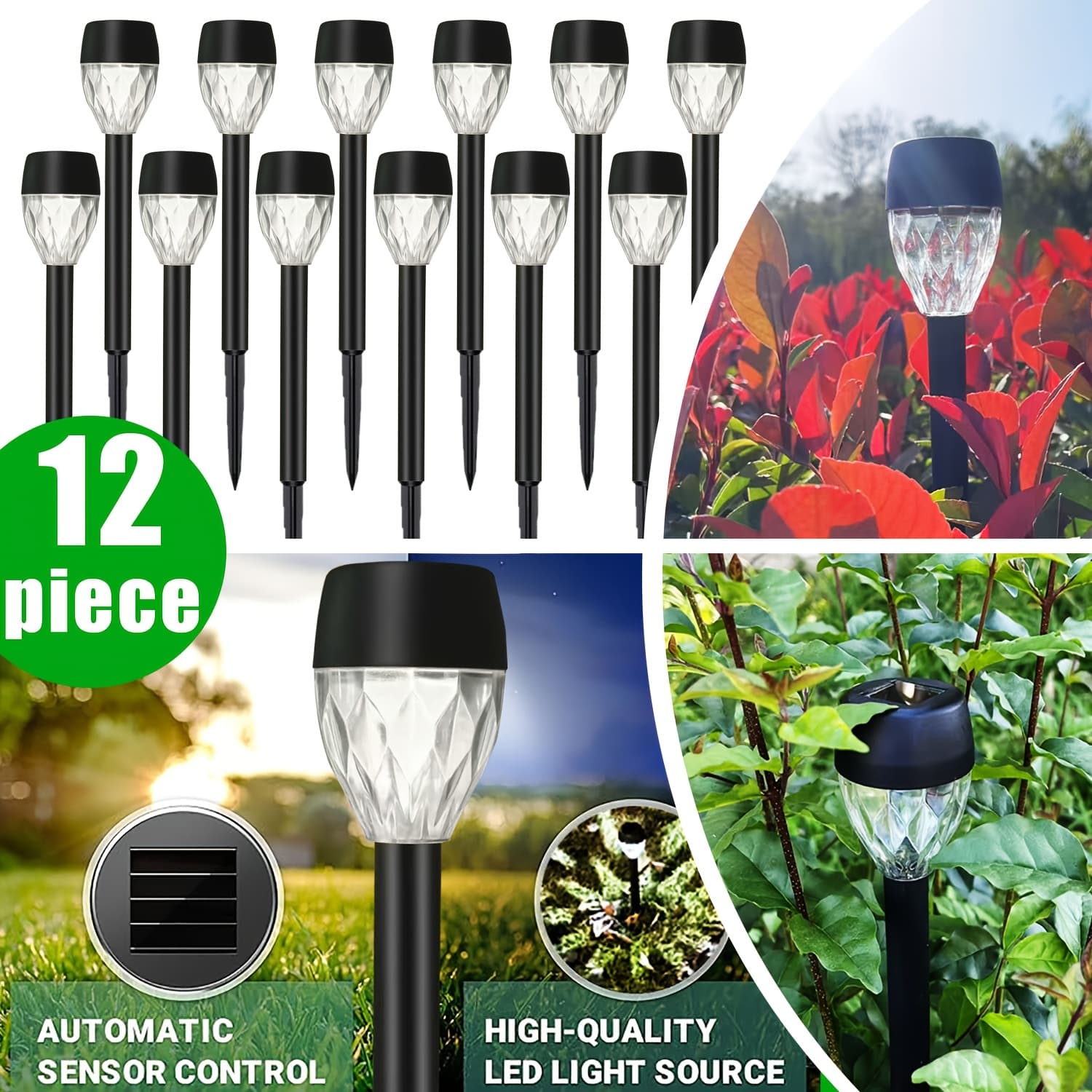 TEMU 12-pack Of Diamond-cut Outdoor Solar Ground Lights, Suitable For Use In Multiple Scenes And Environments, And