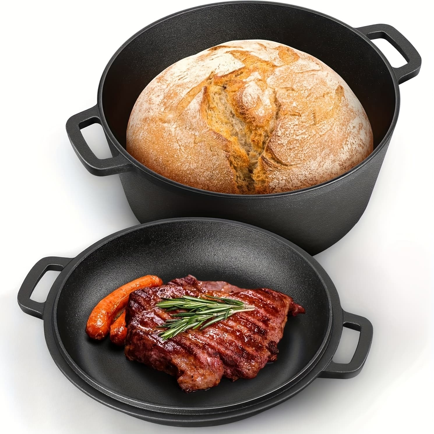 TEMU Professional 2-in-1 Pre- Cast Iron Dutch Oven And Lid Set | Hand- Rust-resistant Design | Indoor/outdoor Cookware For Baking, Camping, Stovetop And Bbq | 5qt Heavy-duty Cast Iron Pan