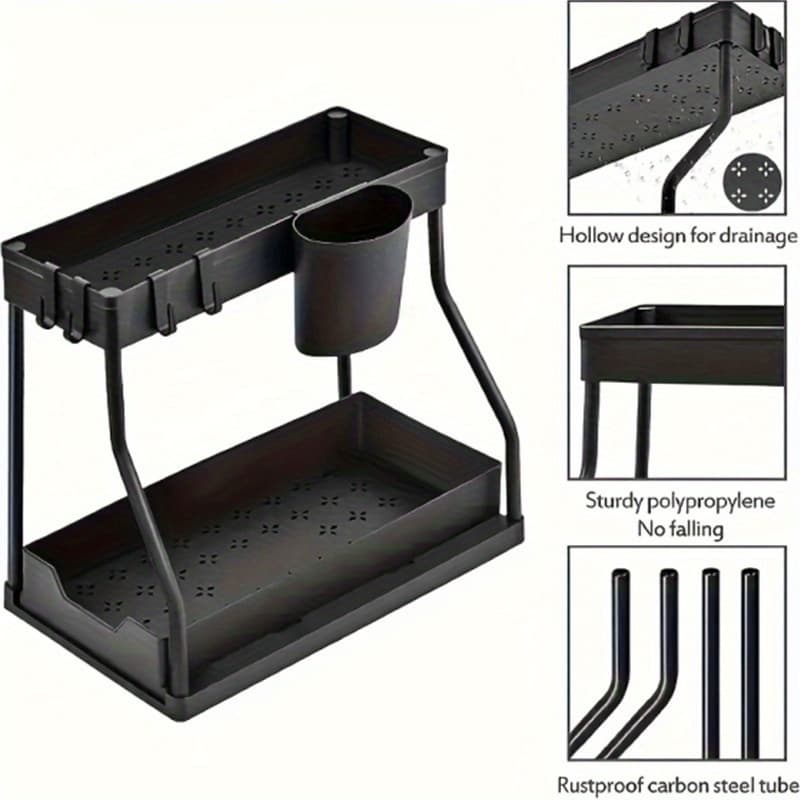 TEMU Black L-shaped 2-tier Sliding Under Sink Organizer Space-, Pull-out Design For & Clutter-free Storage, Utility Racks