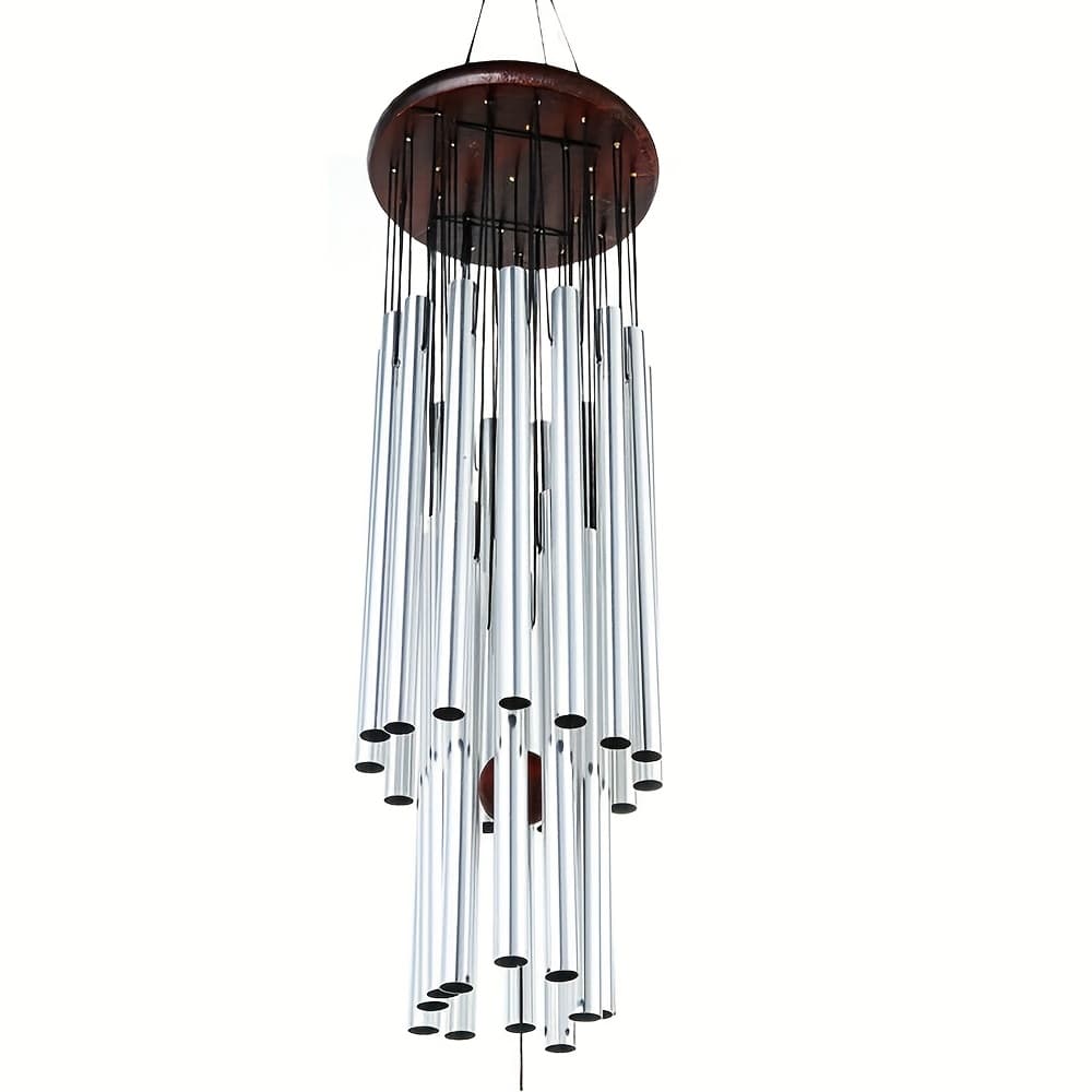TEMU Elegant 27-tube Metal Wind Chime With Wooden Top, Chapel Bells Design - No Electricity Needed, Outdoor Garden & Home Decor, Wind Chimes For Outside