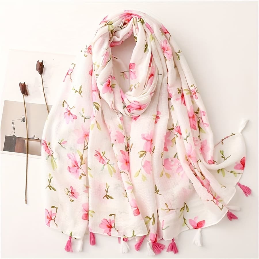 TEMU Spring Summer New Women's Floral Pattern Soft Tassel Scarf Casual Scarf Headscarf Shawl Travel Beach Towel