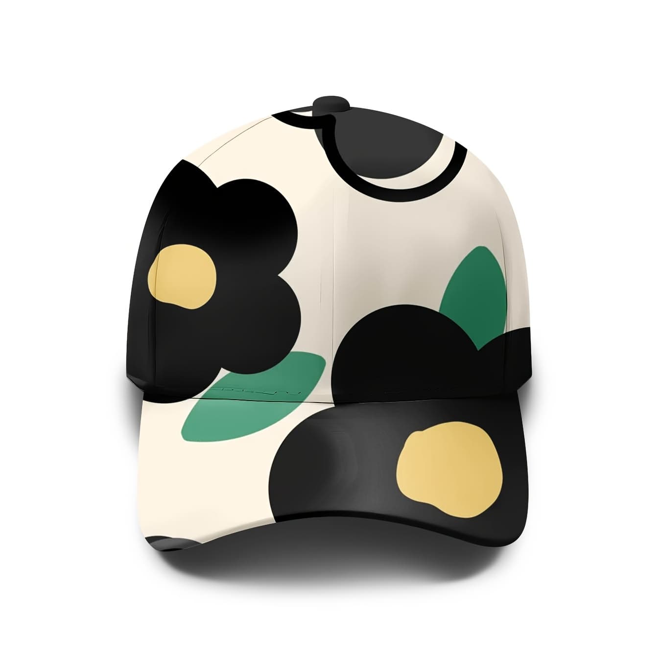 TEMU Men's & Women's Vintage Black & Green Floral Print Adjustable Snapback - Lightweight Outdoor Hat Suitable For , Parties, Wear - Machine Washable Full- Design